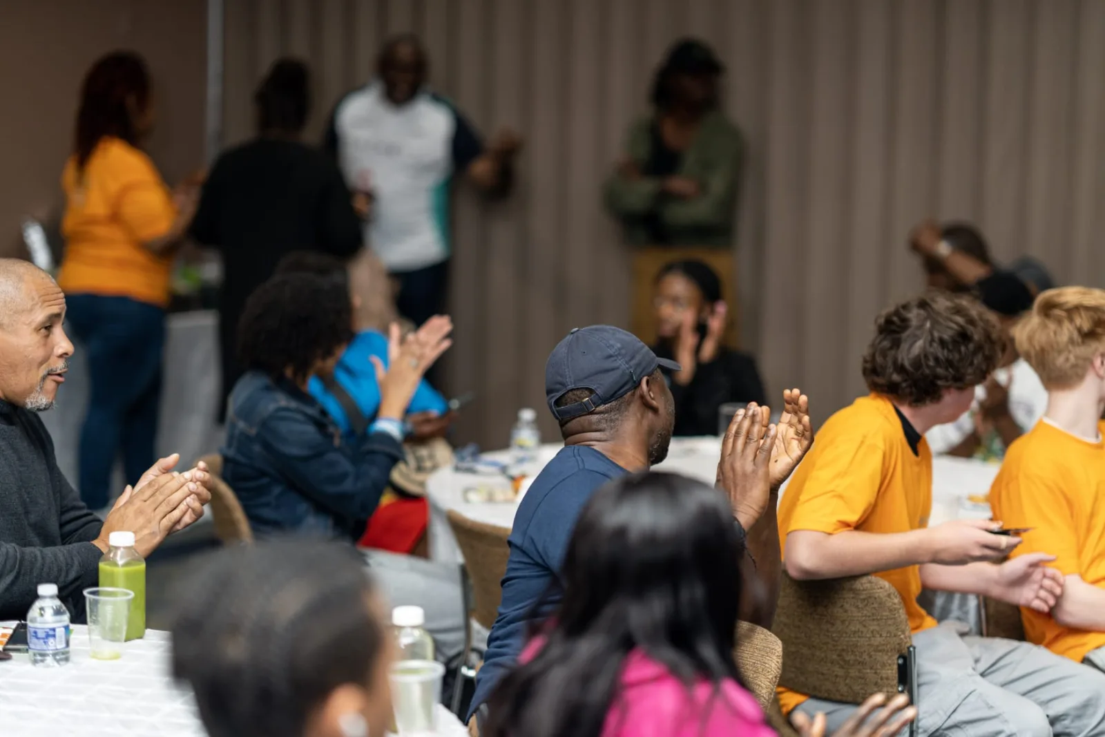 Students participating in a collaborative table activity
